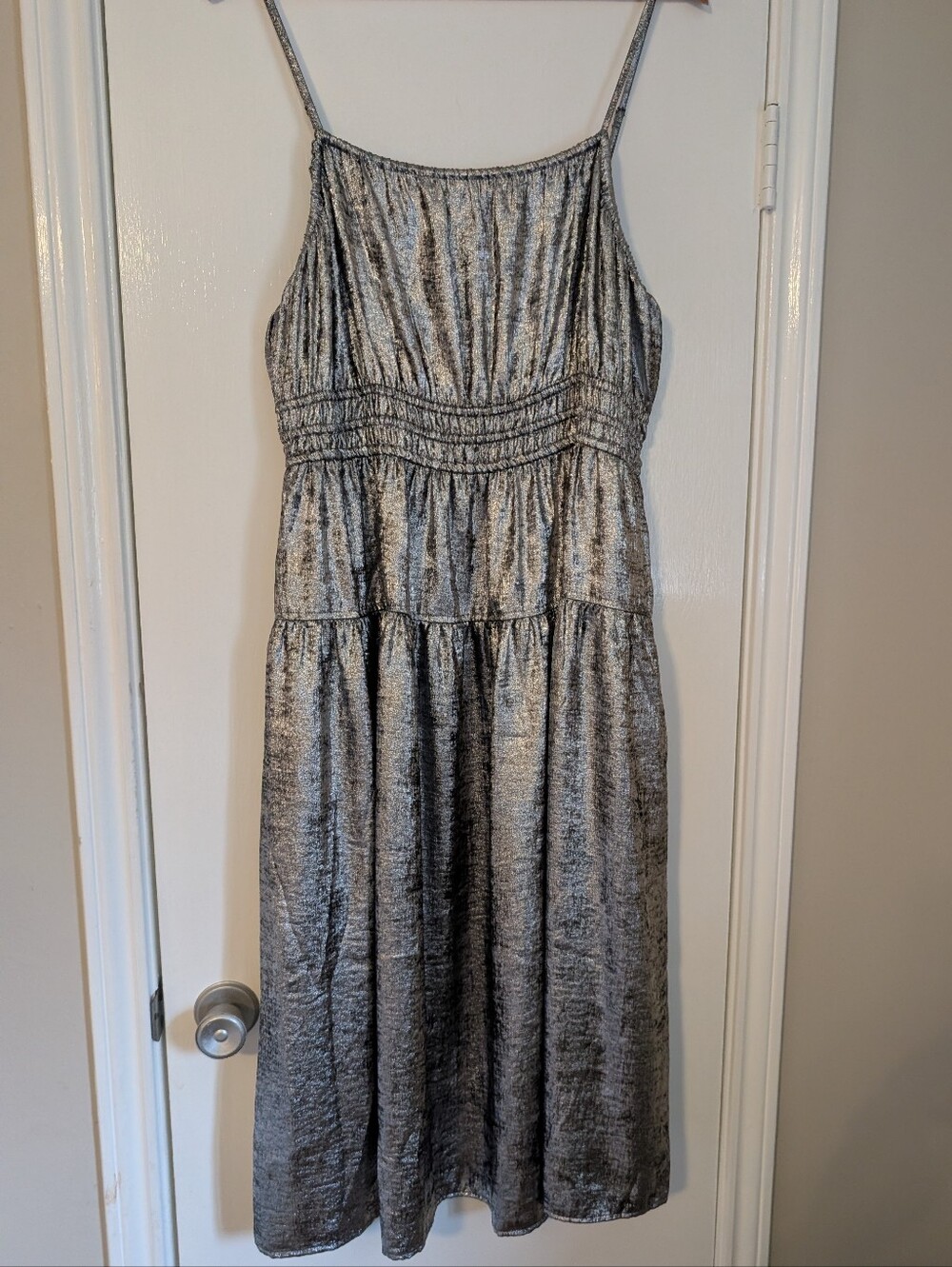 Silver Metallic Spaghetti-Strap Dress